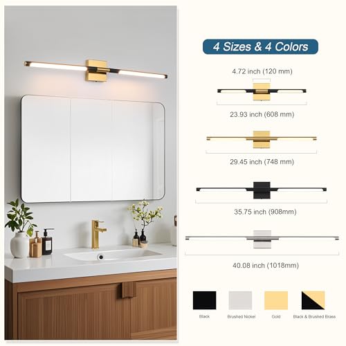Image of TODOLUZ 36-Inch 5CCT 20W LED Bathroom Vanity Light Fixture, 2700K-5500K Wall Sconce Lighting with Rotatable Lamp Tube, Black & Brushed Brass