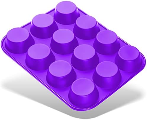 Belmalia Large Muffin Tray 12 Cup Silicone, Muffin Pan, Non-Stick Muffin Tin, Baking Mould for Muffins or Cupcakes, Cakes, Brownies, Pudding Purple