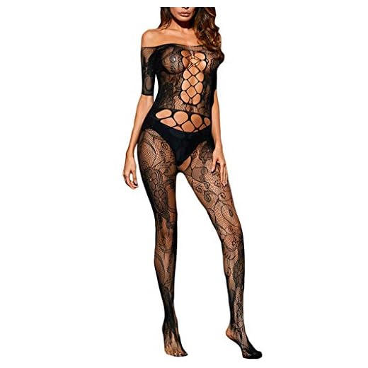 VicSec Liguero Bodies Autoadhesivas Ultra Fina Encaje Calcetines Fishnet Mallas Liga Suspender Lencería Medias Sexy-4 Diseños Opcionales (Único, Estilo-C)