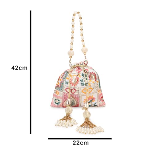 Image of LONGING TO BUY Indian Ethnic Pearls & Sequence Potli Bag for Women, Wedding Potli Bag and For Ethnic Wear
