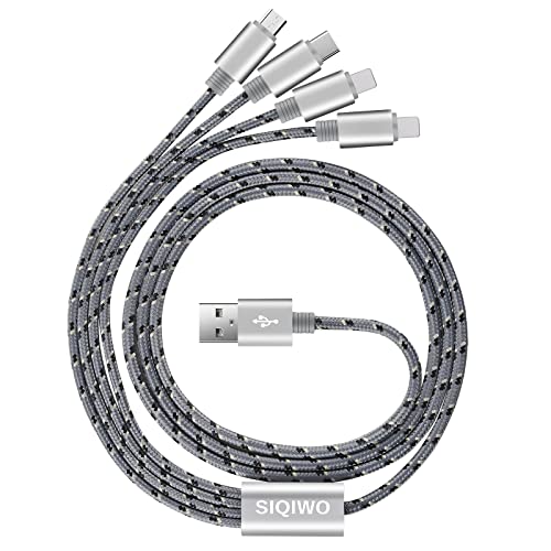 SIQIWO 3A Câble Multi USB 1.2M, 4 en 1 Câble Universel Charge Rapide Nylon Câble avec 2 iP Micro USB Type C Connecteur pour Samsung Galaxy S21 S10 S9, Motorola, Sony, Nokia, LG, Xiaomi, Huawei, Honor Cover