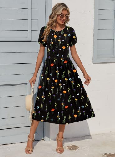 Image of Zeagoo Womens Summer Dresses Casual Aline Midi Dress Short Sleeve Floral Tshirt Dress Flowy Beach Sundresses with Pockets