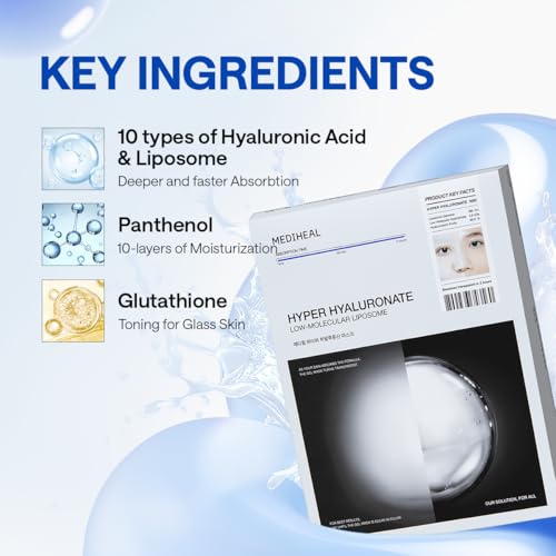 Image of MEDIHEAL Hyper Hyaluronate - Hydrogel Moisture Deep Mask, Overnight Hydrating & Plumping Gel Mask, Long-Lasting Moisture Lock, Smooth & Supple Skin Care, Korean Skincare (10ea)