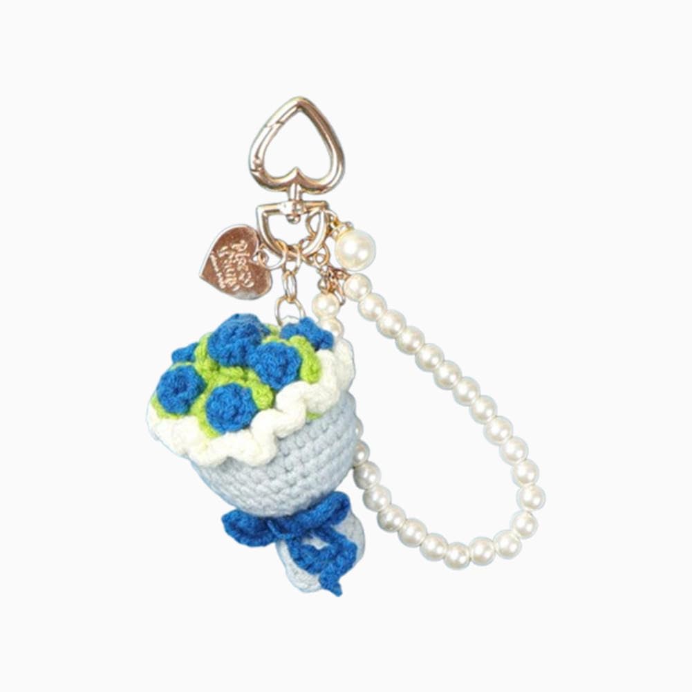 Hoepavy Key Rings Women,Cute Keyring,Crocheted Hand-Held Rose Keychain Backpack Decoration,Mobile Phone Car Key Pendant