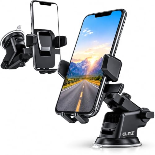 Image of VANMASS CLITZ Premium Easy One Touch Dashboard & Windshield Universal Car Mount Phone Holder Desk Stand with Suction Cup Base and Telescopic Arm for iPhone, Samsung, Google, More Smartphones