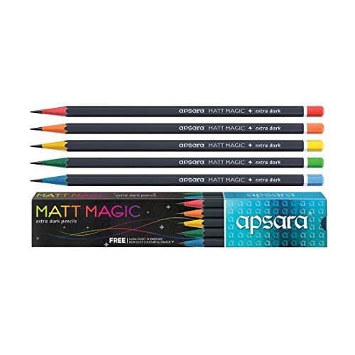 Image of Apsara Matt Magic | Black Hexagonal Body for Strong Grip & Good Handwriting | Free Sharpener & Eraser | Non-Toxic | Pack of 1000