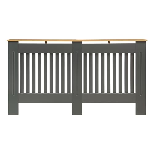 Panana Modern Slatted Radiator Cover Slatted Cabinet Radiator Covers MDF Wood Cabinet Shelf Heating Covers For Living Room Hallway (Grey with Wood Top L)