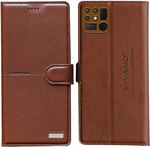 Image of Compatible with Realme Narzo 50A Flip Cover | Leather Finish | Inside Pockets & Inbuilt Stand | Shockproof Wallet Style Magnetic Closure Back Cover Case
