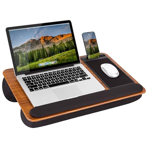 LAPGEAR Home Office Pro Lap Desk with Wrist Rest, Mouse Pad, and Phone Holder - Espresso Woodgrain - Fits up to 15.6 Inch Laptops - Style No. 91612