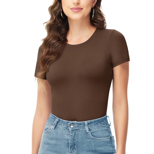 TNNZEET Bodysuits for Women - Black Bodysuit Women Tops Round Neck T Shirts for Women Fashion Body Suit Going Out Tops