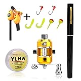 ActionEliters Portable Pen Fishing Rod Pole and Reel Combo Set - Telescopic Pocket Fishing Pen Rod Pole + Reel Aluminum Alloy Fishing Line Soft Lures Baits Jig Hooks Firestarter Compass Whistle