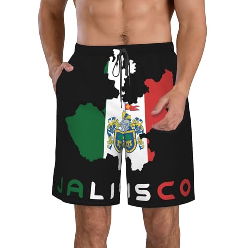 Jalisco Mexico State Flag Men's Swim Trunks Quick Dry Swimwear Beach Shorts with Mesh Lining and Pockets