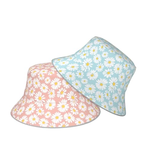 Image of Bucket Hat Beach Summer Sun Hat Reversible Fisherman Hats Double Sided Wearing for Women Men Boys Girls