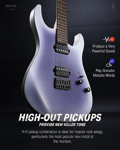 Image of Donner Solid Body Electric Guitar, 39 Inch Metal Electric Guitar Beginner Kits with Bag, Strings, Strap, Cable, Strings Dampener for Rock Music Lover, DMT-100 (Gradient Violet)
