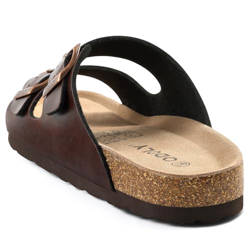 Image of ODOLY Unisex Comfortable Cork Footbed Slide Sandals with Arch Support | Adjustable Buckle, Lightweight Summer Sandals for Travel and Everyday Wear