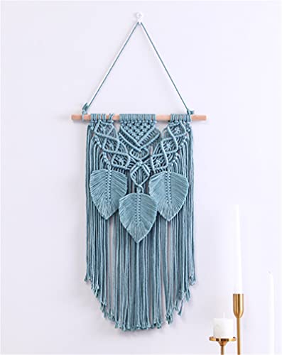 RAILONCH Tapiz de pared de macramé, borla de hoja, tapiz, decoración de pared bohemia, tela de tapiz, decoración de pared (azul) Cover