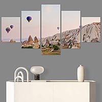 SIGNWIN 5 Panel Canvas Wall Art Modern Art Expressive Hot Air Balloon Minimalist Multicolor Photography Transportation for Home Decorations Ready to Hang - 60