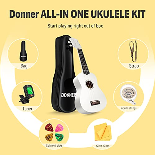Ukulele soprano blanc Donner DMU-01 Macaron avec housse et accessoires - 6