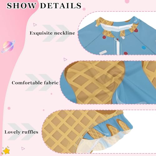 Girls One Piece Swimsuits Long Sleeve Swimsuit Zipper Bathing Suits Blue Ice Cream3