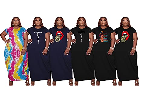 Image of YeGine Oversize Tshirt Dress Plus Size Short Sleeve Maxi Dress with Pockets