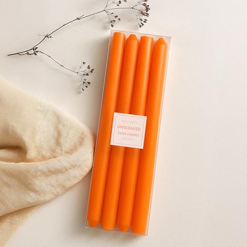 Lifescapes Unscented Taper Candles - Orange, 56g Each | 7 Hours Approximate Burn Time | Pack of 4 | Taper Candles for Home Decor, Events, and Celebrations