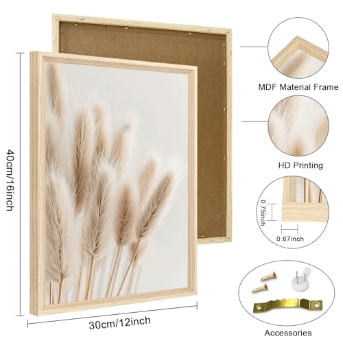 Miniatura 6 de 3pcs Marco De Madera Cuadro Moderno Boho Beige Hierba De La Pampa Cuadro Decoracion Salon Flor Nórdica Salvia Hierba Seca Plantas Pintura Cuadros Decorativos Dormitorio 30cmx40cmx3 Sin Plexiglás