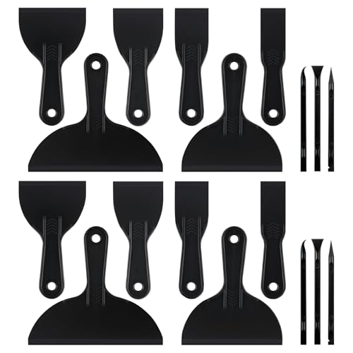 18Pcs Plastic Putty Knife Set, 12 Plastic Putty Filler Knife & 6 Scrapers Tool, Spackle Tool Paint Scraper for Wall Repair, Wallpaper Removal (18)