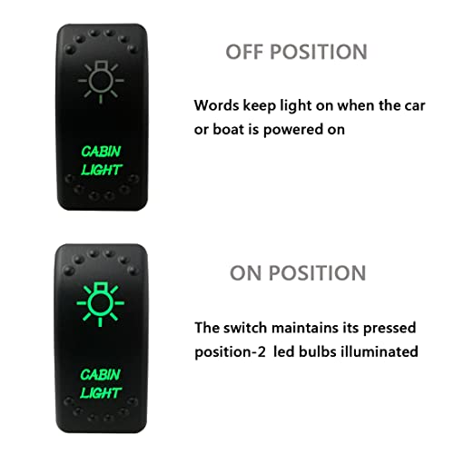 Image of Green Backlit Rocker Switch 5 Pin ON-Off Laser Etched Button Switch with Wires for Car Marine Boat UTV 20A /12V 10A /24V (Cabin Light)