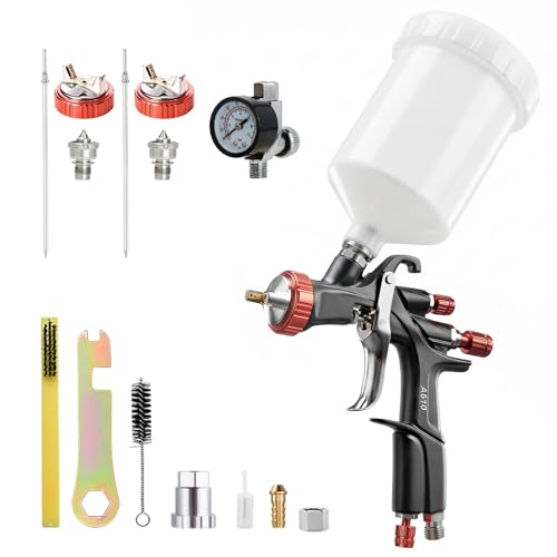 AEROPRO TOOLS R500 LVLP Air Spray Gun with 1.3/1.5/1.7mm Nozzles & Air Regulator, A610 Paint Guns...