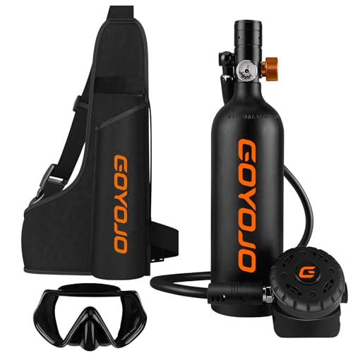 GOYOJO 1L Mini Scuba Tank with Mask DOT Certified Portable Diving Air Tank 3000 PSI Max Pressure Pony Bottle Underwater Breathing Device for Snorkeling & Scuba Diving (Black)