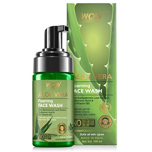 Wow Skin Science Aloe Vera Foaming Face Wash – With Aloe Vera Extract & Vitamin B5 – For Cleansing & Hydrating Skin – No Sulphate, Parabens, Silicones, Fragrance & Color – 100Ml