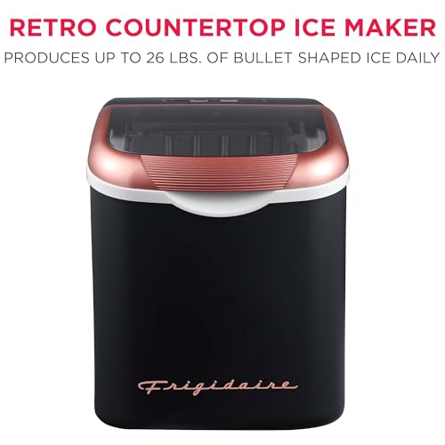 Image of FRIGIDAIRE Retro Compact Ice Maker Machine, Bullet Ice, 26 lb per Day (BlackRoseGold)