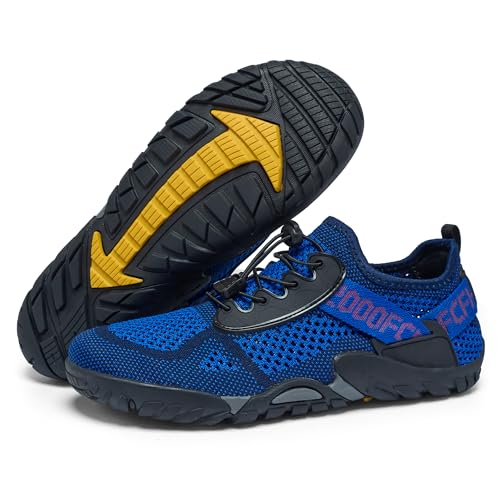 Image of SOBASO Water Shoes for Men Quick Dry Aqua Barefoot Hiking Shoes for Pool Beach Lake Diving Surf Fishing Navy Black