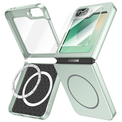 Doeshine Coque pour Samsung Galaxy Z Flip 7 FE/Z Flip 6 Mag-Safe, Ultra Mince, [Verre Trempé Protection Écran], Hard PC, Antichoc Anti-Rayures Bumper...