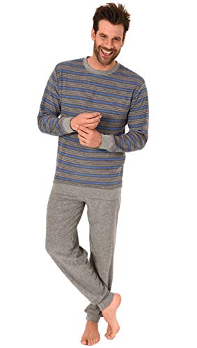 Herren Frottee Pyjama mit Bündchen Schlafanzug in lässiger Streifenoptik - 291 101 13 845, Größe2:54, Farbe:grau-Melange
