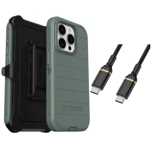 Pack OtterBox Defender iPhone 15 Pro étui de protection vert avec câble USB-C inclus