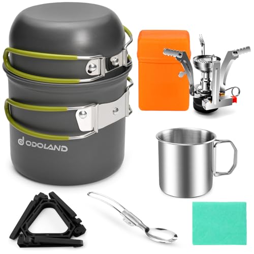 Odoland 8pcs Camping Cookware Mess Kit, Camping...