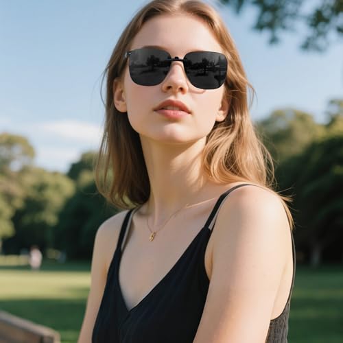 VIEWBETTER® Polarized Cat Eye Clip On Sunglasses Over Prescription Glasses for Women UV Protetion Rimless Non-Flip Up SG31682