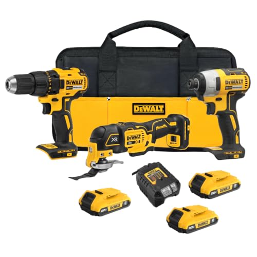 Image of DEWALT 20V MAX 3-Tool Brushless Power Tool Set, Includes 1 /2 Cordless Drill,1 /4 Impact Driver, Oscillating Tool, 3 Batteries and a Charger, Extended Runtime, Lightweight (DCK360D3)