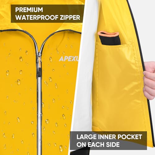 Image of APEXUP Packable Rain Jacket Men Waterproof Lightweight Raincoat with Hood