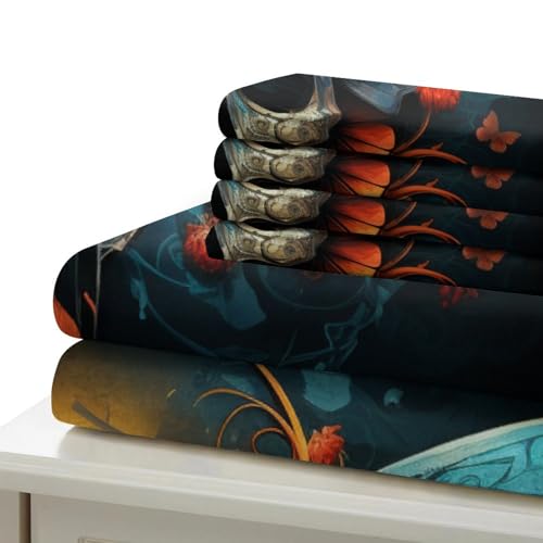 Housse de couette crâne motif 3D drap lit simple avec taies - 6