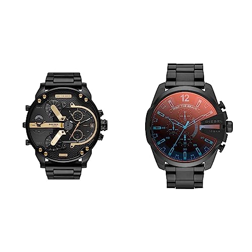 Diesel Montre pour Homme Mr. Daddy 2.0, Mouvement Chronographe, Boîtier en Acier Inoxydable Noir de 57 mm & Montre pour Homme Mega Chief, Boîtier en Acier...
