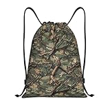 Buewutiry Mochila con cordón, diseño de ramas de árbol de camuflaje, mochila pequeña con cordón para gimnasio, deportes, bolsa de cuerda, Negro, S