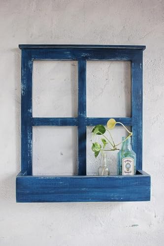 Image of Handcrafted Wooden Hanging Flower Basket -Creative Wall Window Decoration (Blue) - Perfect Wooden Wall Planter for Living Room and Balcony Decor (Walnut)