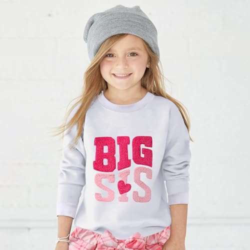Image of GRNSHTS Baby Girl's Two Piece Outfit Long Sleeve Crew Neck Big Sis T Shirt with Plaid Denim Print A Line Mini Floral Skirt 1-5 Years