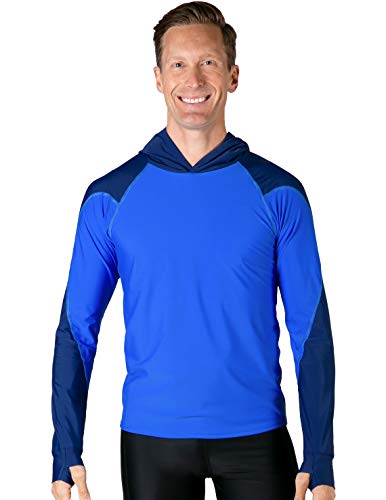 Tuga Men's Swim Crest Rash Guard with Relaxed Hoodie, UPF 50+, Made in USA