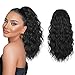 AISI BEAUTY Black Ponytail Extension Curly Drawstring Ponytail for Women 18 Inch Curly Wavy Synthetic Hair Ponytail for Daily Party Use