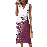 Générique Robe Longue Femme Ete Chic Et Elegant Été De Soiree Cocktail Robes Portefeuille Asymétrique Imprimé sans Manches Sexy Dress Pas Cher pour De Bal Mariage Noces De Fête Violet 2XL