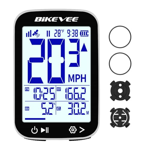 Bikevee Bike Speedometer GPS Wireless Cycling Computer – Auto Start/Stop, Auto Backlight, Waterproof Bicycle Odometer MPH KM/H, 2.4' LCD Display - White