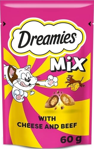 Image of Dreamies Cat Treats, Tasty Snacks with Delicious Cheese and Tempting Beef, 8 Pouches of 60 g